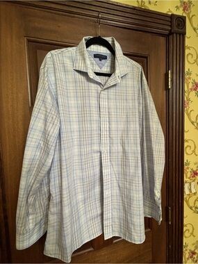 Tommy Hilfiger Blue and White Plaid Dress Shirt
